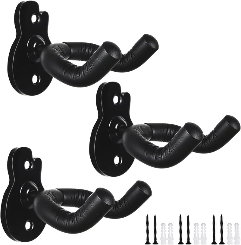 LALAOKS 3Pack Guitar Wall Mount Wall Hanger Hook Black Metal Guitar Holder for Acoustic Electric Bass Guitar Ukulele Banjo Mandolin Black - Image 1